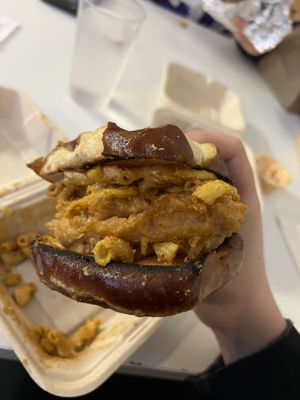 Mac & cheese chicken sandwich   at Homegrown Smoker in Portland