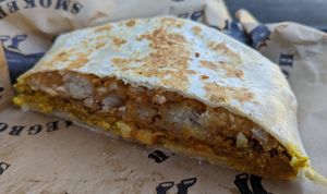 half of a Brunchwrap at Homegrown Smoker in Portland