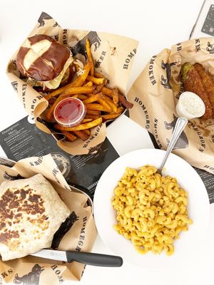 The lot with fried pickles   at Homegrown Smoker in Portland