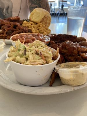 Combo plate with the best vegan bbq  at Homegrown Smoker in Portland
