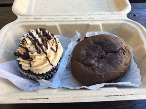 chocolate cupcake with peanut butter cram frosting and a moonpie straight from heaven at Homegrown Smoker in Portland