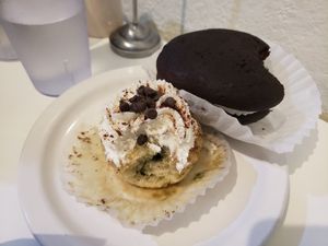 Vegan tiramisu cupcake and vegan whoopie cake at Homegrown Smoker in Portland
