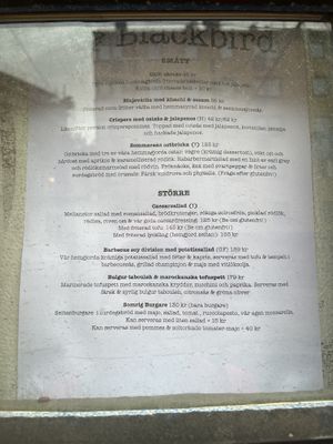 Menu  at Blackbird in Gothenburg