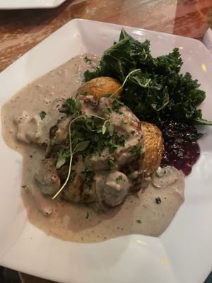 Seitansteak with potatos and mushroomsauce.   at Blackbird in Gothenburg