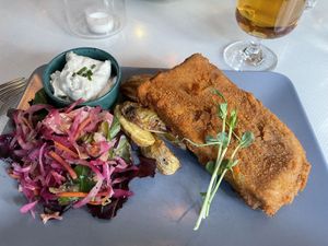 Fried cheese with potato wedges  at Blackbird in Gothenburg
