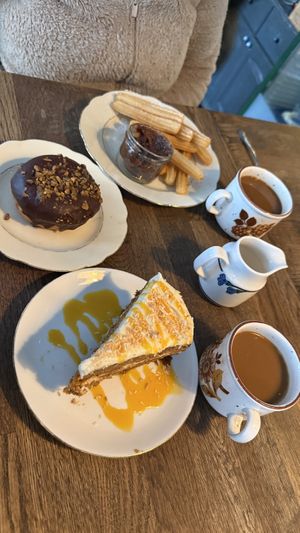 Carrot cake, churros and donut  at Blackbird in Gothenburg