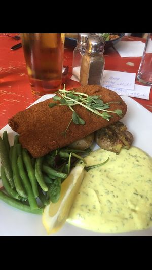 Seitanschnitzel with bearneis-sauce  at Blackbird in Gothenburg