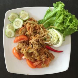 fried somtum - yum! at Vegan Khunnay in Koh Samui