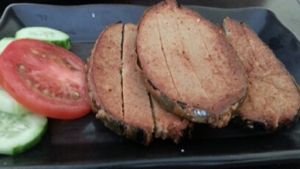 mock fish at Vegan Khunnay in Koh Samui