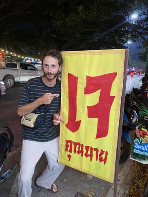 Thai vegan symbol!  at Vegan Khunnay in Koh Samui