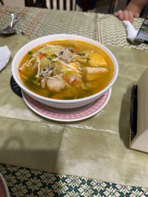 Mushroom Tom yum soup  at Vegan Khunnay in Koh Samui