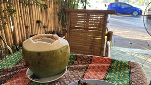 Fresh coconut  at Vegan Khunnay in Koh Samui