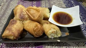 Spring rolls (better than average here)  at Vegan Khunnay in Koh Samui