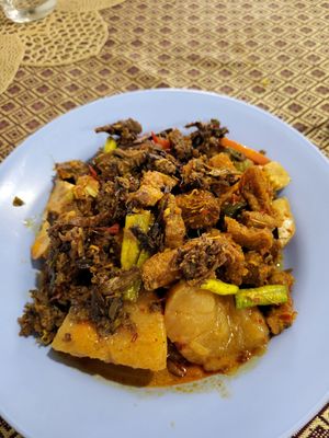 Delicious!! Faux meat, curry, rice, vegetables and more... at Vegan Khunnay in Koh Samui