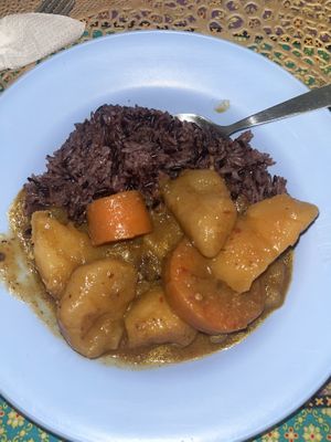 Buffet: massaman curry and rice  at Vegan Khunnay in Koh Samui
