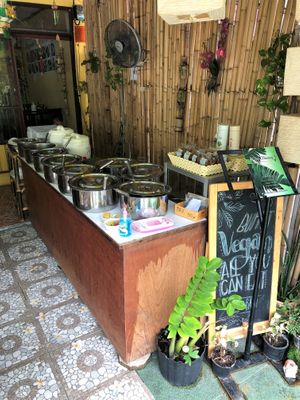 Buffet line at Vegan Khunnay in Koh Samui