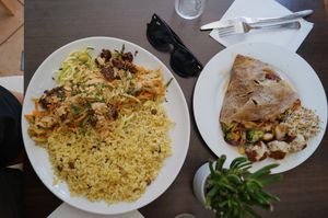 Super yummy Vietnamese salad with basmati rice and a wrap with veggies and falafels  at Invita Fresh Food in Toulouse