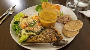 Soup, quinoa salad, quiche, pâté, omelette at Invita Fresh Food in Toulouse