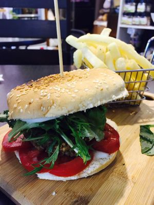 Vegan Chickpea & Lentil burger at Abitza in Upwey