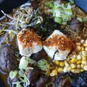 mushroom broth with udon noodles and tofu at Wholefood Merchants Kitchen in Ferntree Gully