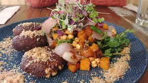 Quinoa fritters  at Wholefood Merchants Kitchen in Ferntree Gully