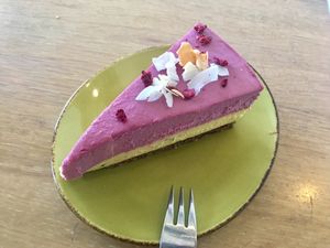 Raw vegan cheesecake Raspberry and Passion fruit  at Sprout Wholefood Cafe and Grocer in Naremburn