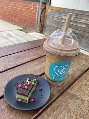 Choc Peanut Smoothie + Choc Mint Slide  at Love Your Soul in Parkdale
