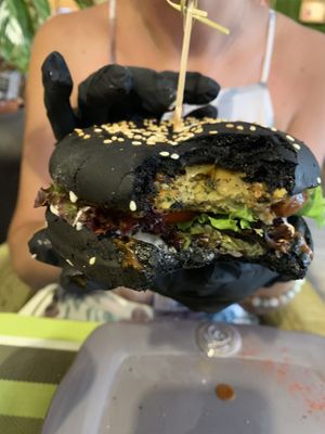 So full of flavor on the falafel burger at Prasad in Yalta