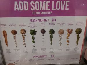 Optional add-ins and supplements such as soy protein and pea protein. at Tropical Smoothie Cafe in Naples