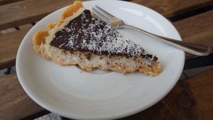 Vegan raw chocolate coconut cake at Organic Coffee Stare Miasto in Warsaw