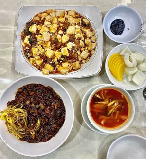 Mapo Tofu  and jajangmyeon , it’s okay here but it’s hard to get vegan elsewhere if you don’t speak Korean, the minced meat would be already in the sauce   at Shindongyang - 신동양반점 in Seoul