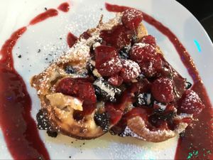 cherry & strawberry topping on vegan waffle at Waffelschwestern - Food Truck in Giessen