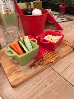Hummus with vegetables and bread at RedBread in Belgrade