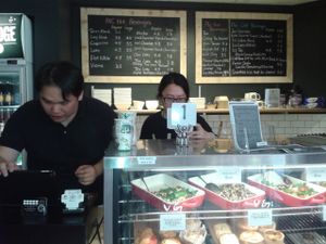 Contemporary decor in new downtown vegetarian cafe at Coffee of Philosophy in Hamilton