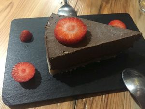 raw chocolate cake at A Factoria Verde in A Coruna