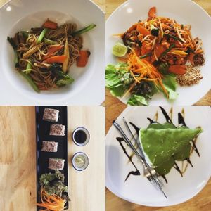Vegetarian and Vegan noodles, quinoa sushi, and dessert. The noodle dishes were very flavorful and filling. at O-OH Farm Karon in Phuket
