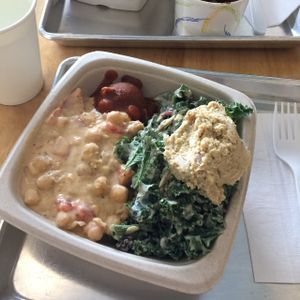 chickpea and tomato bowl with kale caesar salad combo at Plant Wise in Dix Hills