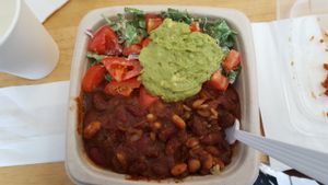 Combo 1 of Avocado salad + Bean chili at Plant Wise in Dix Hills
