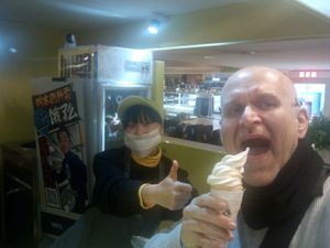 Mouth watering soft serve cone. Ice cream is not to sweat just right, my 10 year old son loves it. The melting ice cream the crunch of the cone just a great moment to savour. at Dorwin Yoghurt - Kiosk in Beijing