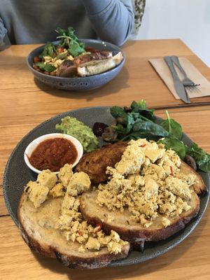 Big Breaky made vegan w/ Scramble Tofu, Smashed Avo + Feta, Housemade Hashbrown & Mushrooms. at Wild Thyme Cafe in Bright