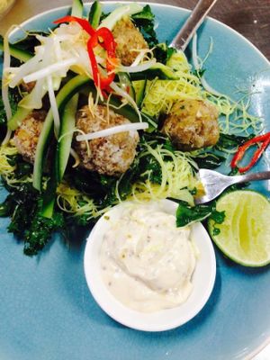 Vegan Seitan Dumpling Noodle Salad at Wild Thyme Cafe in Bright