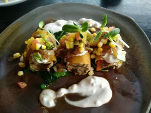 Pumpkin canneloni filled with cashew cheese at Moksa in Ubud