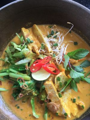 Delicious vegan Laksa  at Moksa in Ubud