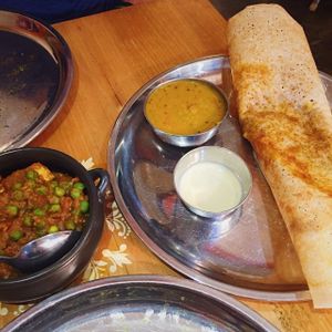 Smoky eggplant and pea dosa, and matar tofu at Mukka in Fitzroy