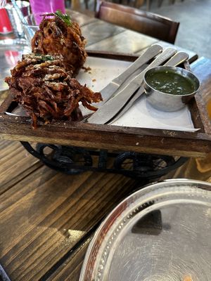 Onion Bhajis getting the royal treatment they deserve   at Mukka in Fitzroy