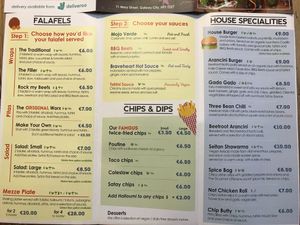 Paper menu side A at The Gourmet Offensive in Galway