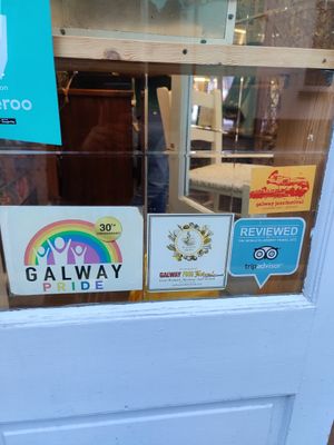 Stickers on the door at The Gourmet Offensive in Galway