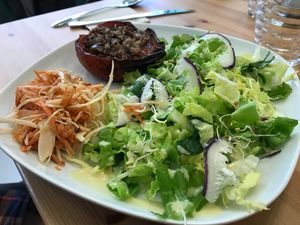 Potimarron farci avec un trio de riz, champignons frais et chataignes at LULU - Graine d'un Monde in Dijon