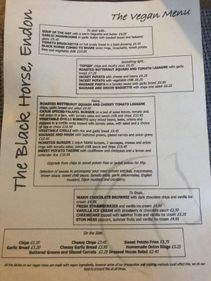 Menu at The Black Horse in Endon