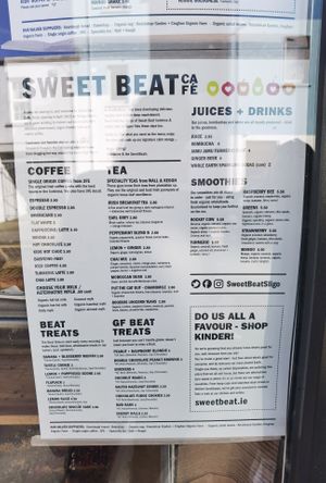 Menu at Sweet Beat Cafe in Sligo